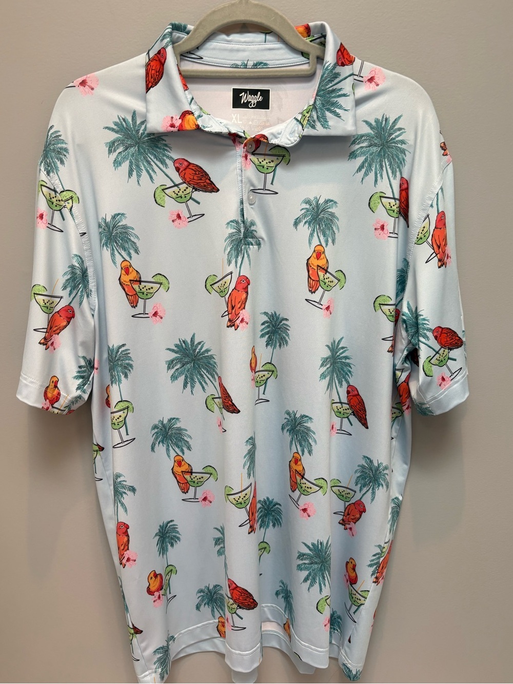 Waggle Tropical Golf Polo XL Parrot Cocktail Performance Shirt